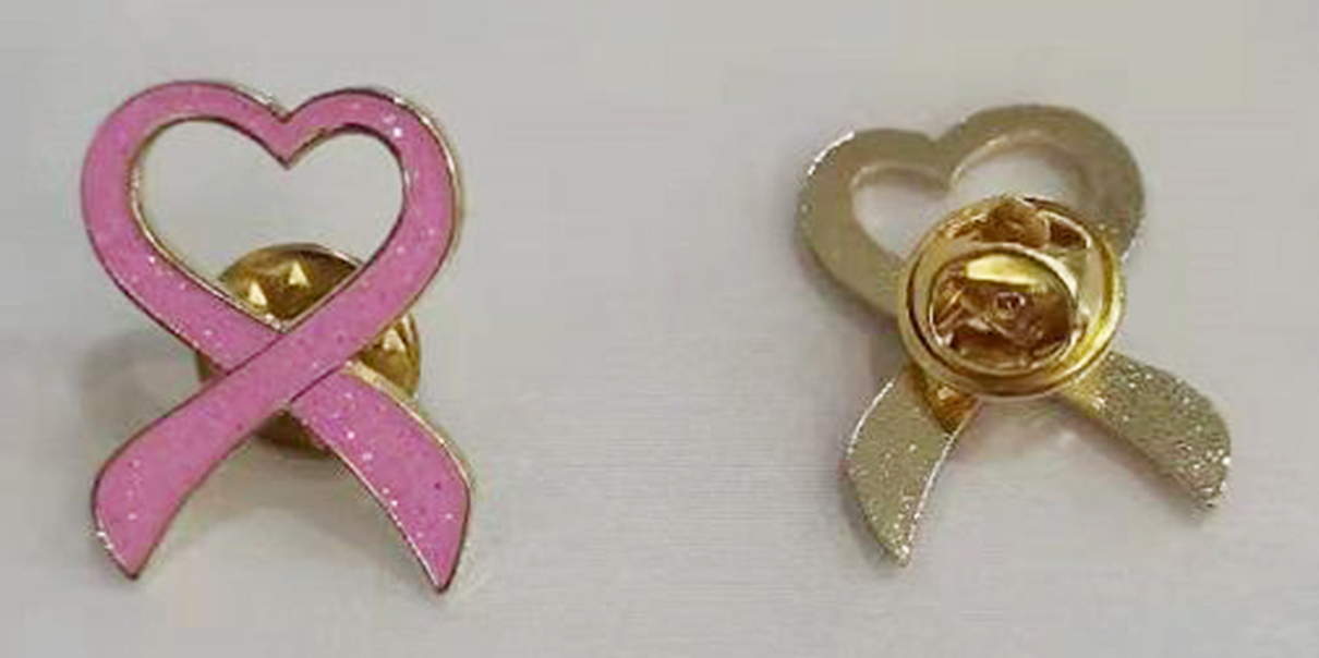 Pink Glitter Heart Ribbon Pin
