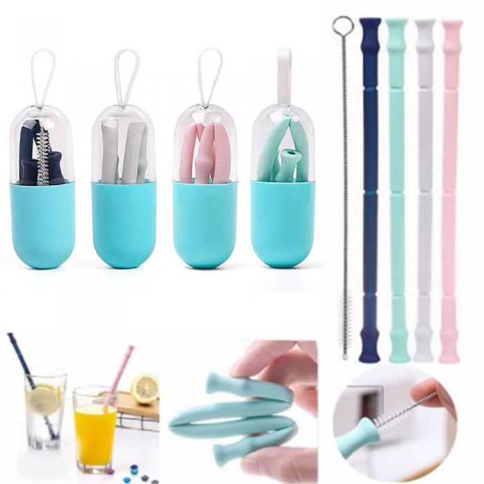 Collapsible Silicone Drinking Straw Set