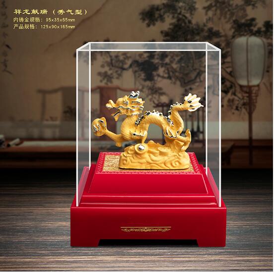 Chinese Feng Shui Resin Dragon Craft Sculpture the twelve zodiac signs Velvet sand gold Dragon Statue