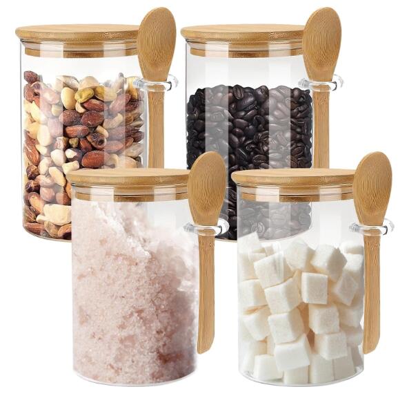 Glass Sugar Container with Spoon - 4 Pack