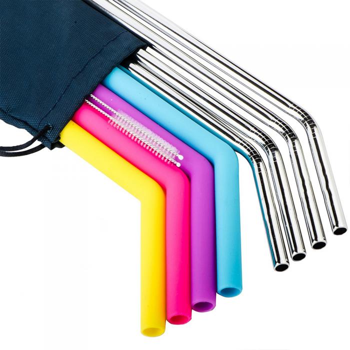 Silicone and Stainless Steel Straws Set of 8