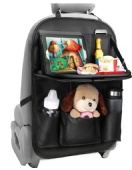 Car Backseat Organizer with Tablet Holder,9 Storage Pockets Foldable Table Tray Seat Back Protectors Kick Mats -PU Leather 1Pck