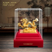 Chinese Feng Shui Resin Dragon Craft Sculpture the twelve zodiac signs Velvet sand gold Dragon Statue
