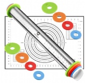 Rolling Pin and Pastry Baking Mat Set, Rolling Pins with Adjustable Thickness Rings, Stainless Steel Dough Roller for Baking Fondant, Pizza, Pie, Pastry, Pasta, Cookies (Black Mat) Rolling Pin and Pastry Baking Mat Set, Rolling Pins with Adjustable Thickness Rings, Stainless Steel Dough Roller for Baking Fondant, Pizza, Pie, Pastry, Pasta, Cookies (Black Mat)