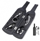 Wine Accessories Gift Set - Wine Bottle Corkscrew Opener Kit, Drip Ring, Foil Cutter and Wine Pourer and Stopper in Novelty Bottle-Shaped Case